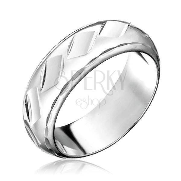 Prsten ze stříbra 925 - lesklé kosočtvercové prohlubinky
