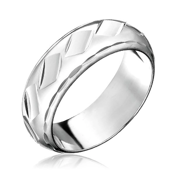Prsten ze stříbra 925 - lesklé kosočtvercové prohlubinky - Velikost: 56