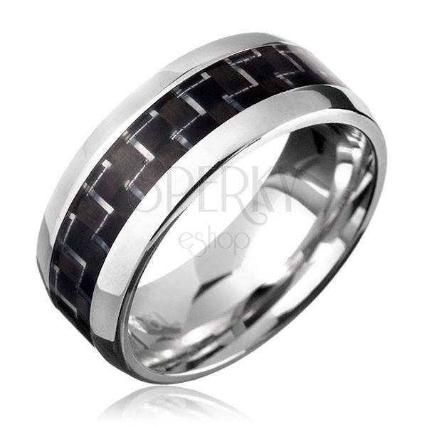 Ocelový prsten - černý karbonový pásek