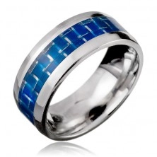 Prsten z oceli - modrý pás, efekt karbonového vlákna