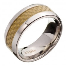 Prsten z oceli - obroučka, žlutý karbonový pás