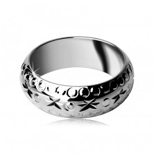 Stříbrný prsten 925 - gravírované hvězdy a kroužky