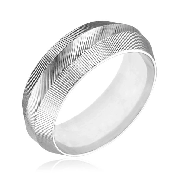 Prsten ze stříbra 925 - zúžený, vroubkovaný povrch - Velikost: 64
