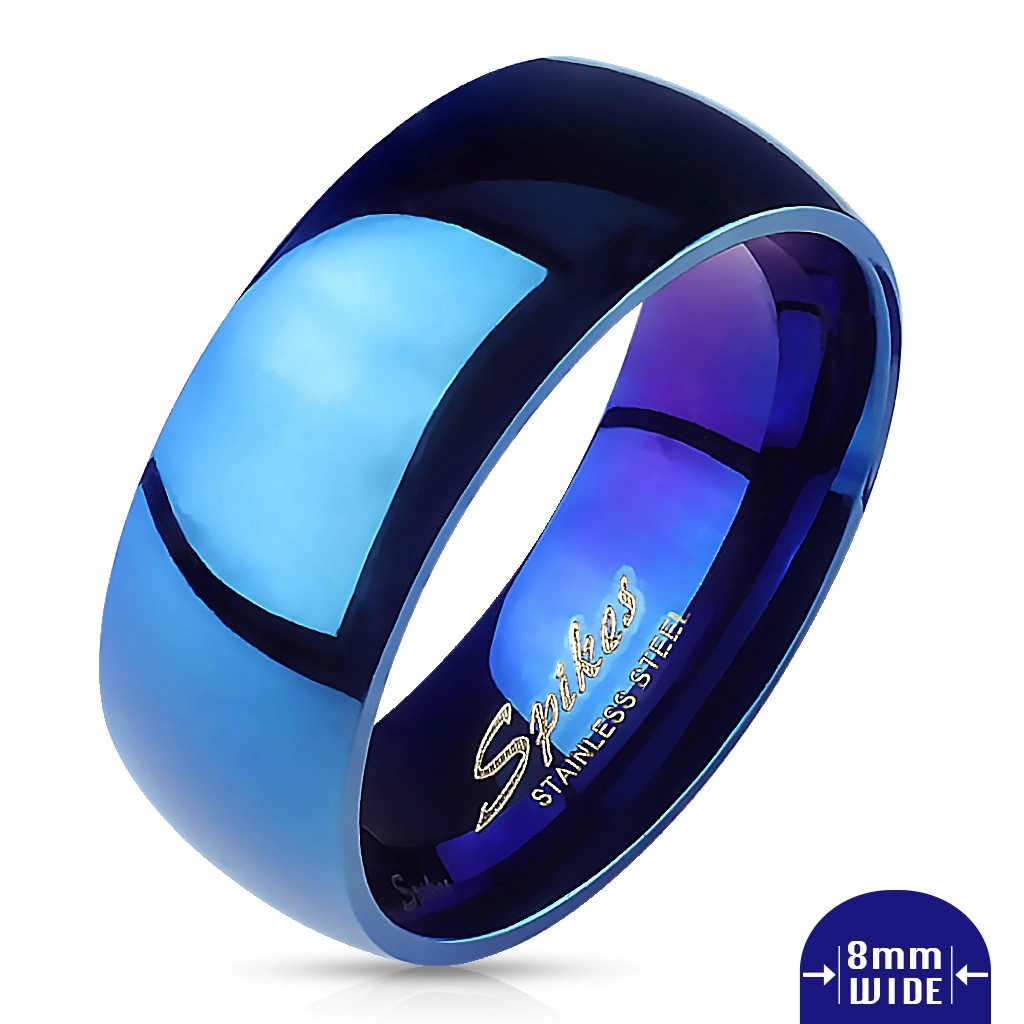 Prsten z oceli - modrá lesklá obroučka - Velikost: 72