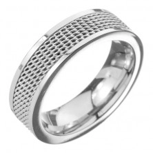 Prsten z oceli - řetízkový pás ve středu, stříbrný