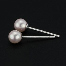 Stříbrné náušnice 925 - narůžovělé perličky, 4 mm