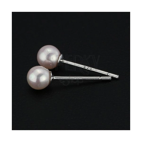 Stříbrné náušnice 925 - narůžovělé perličky, 4 mm