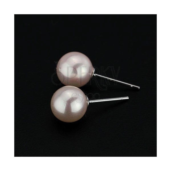 Stříbrné puzetky 925 - narůžovělé perly, 8 mm