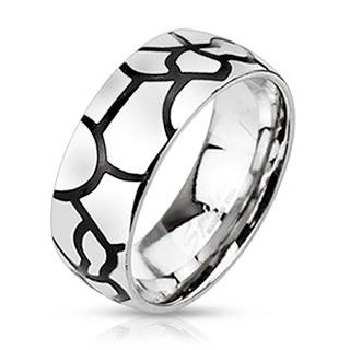 Ocelový prsten - imitace černých prasklin - Velikost: 65