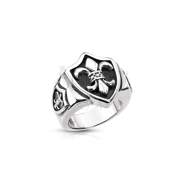 Pečtní ocelový prsten - královská lilie, patina