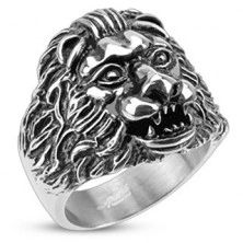 Mohutný ocelový prsten - lví hlava