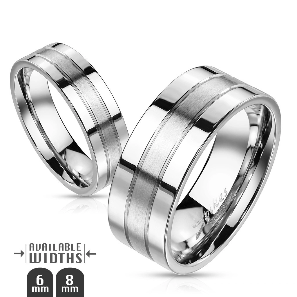 Ocelový prsten - stříbrná obroučka se dvěma rýhami, matně-lesklá - Velikost: 49