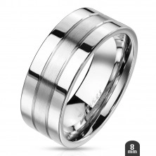 Ocelový prsten - stříbrná obroučka se dvěma rýhami, matně-lesklá