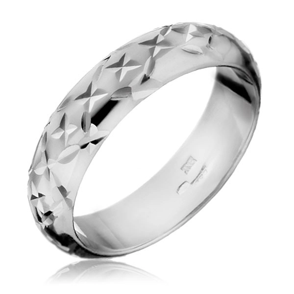 Prsten ze stříbra 925 - lesklé gravírované paprsky - Velikost: 54