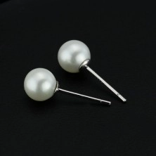 Puzetky ze stříbra 925 - perla bílé barvy, 6 mm