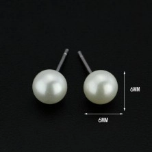 Puzetky ze stříbra 925 - perla bílé barvy, 6 mm