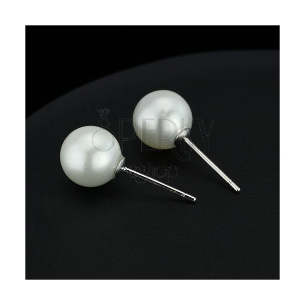 Stříbrné náušničky 925 - bílá perlová kulička, 8 mm