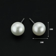 Stříbrné náušničky 925 - bílá perlová kulička, 8 mm