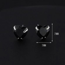 Náušnice ze stříbra 925 - černé zirkonové srdce, 7 mm