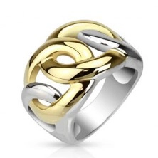 Prsten z oceli - imitace řetězu, stříbrná a zlatá barva