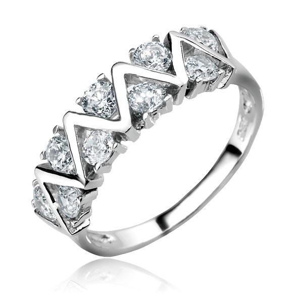 Stříbrný prsten 925 - CIKCAK linie s čirými zirkony - Velikost: 53