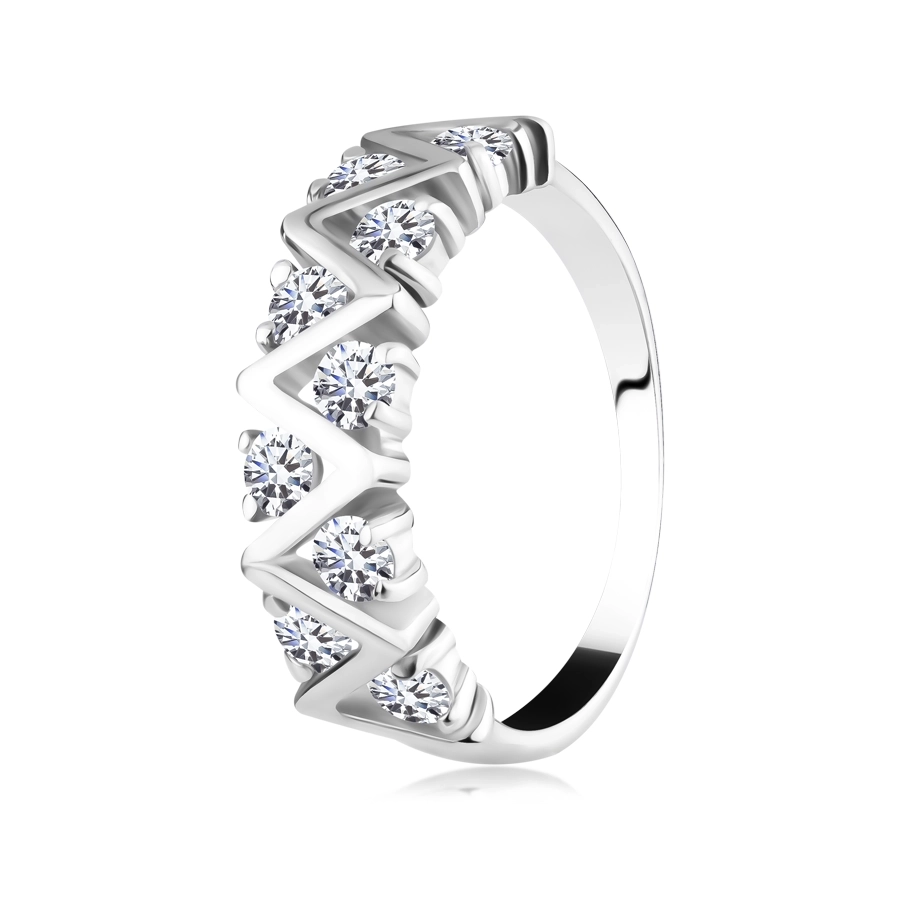 Stříbrný prsten 925 - CIKCAK linie s čirými zirkony - Velikost: 52
