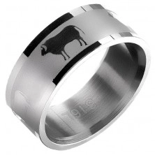 Ocelový prsten 316L - hladká obroučka s motivem býka