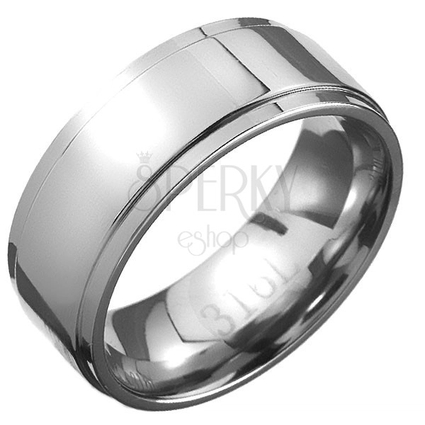 Ocelový prsten - stříbrná obroučka se středovým pásem