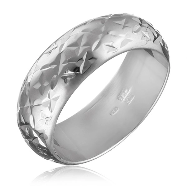 Stříbrný lesklý prsten 925 - gravírované hvězdičky - Velikost: 58