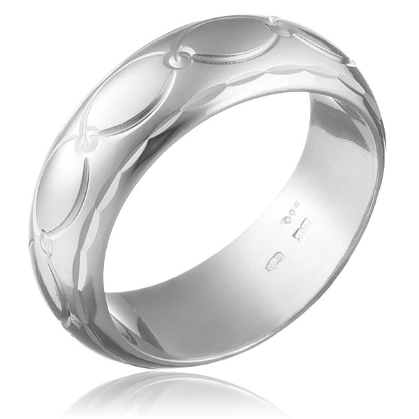 Prsten ze stříbra 925 - hrubá lesklá linie se zrnky a kužely - Velikost: 59