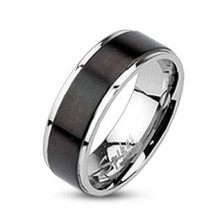 Prsten z oceli - obroučka s černým matným pásem, 8 mm 