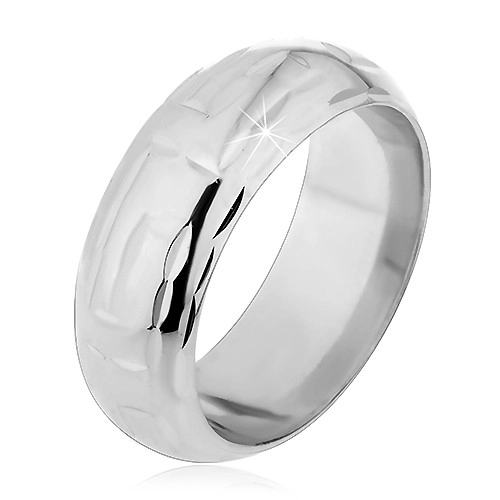 Stříbrný prsten 925 - zářezy ve tvaru L tvořící labyrint - Velikost: 58