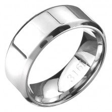 Prsten z oceli - lesklá stříbrná obroučka se seříznutými hranami