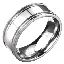 Prsten z oceli - stříbrná obroučka s dvojitým vroubkováním
