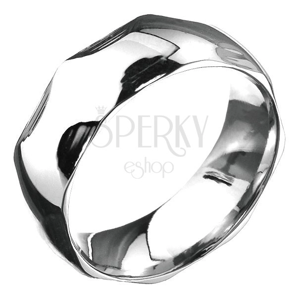 Ocelový prsten - zaoblená obroučka a půlkruhové prohlubně, stříbrný