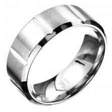 Prsten z oceli - obroučka s příčnými zářezy, matně-lesklý