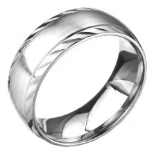 Ocelový prsten - obroučka s matným středem a rýhováním
