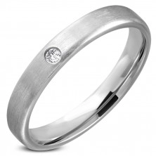 Ocelový prsten - stříbrná obroučka s čirým kamínkem uprostřed