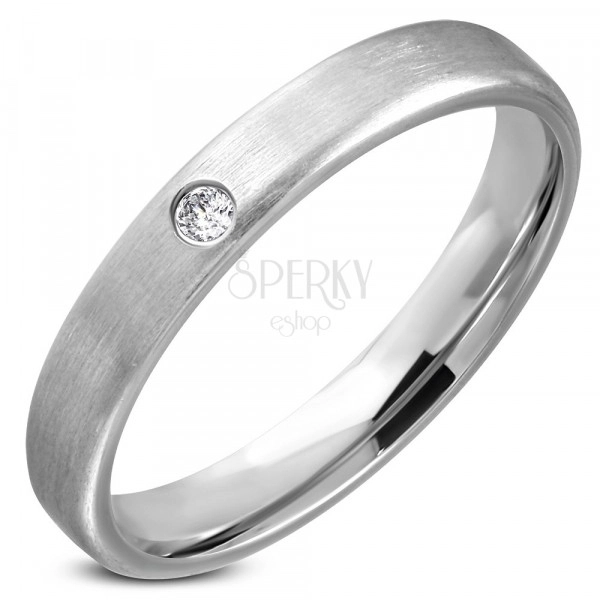 Ocelový prsten - stříbrná obroučka s čirým kamínkem uprostřed