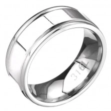 Ocelový prsten - obroučka se dvěma zářezy po okrajích, plochá