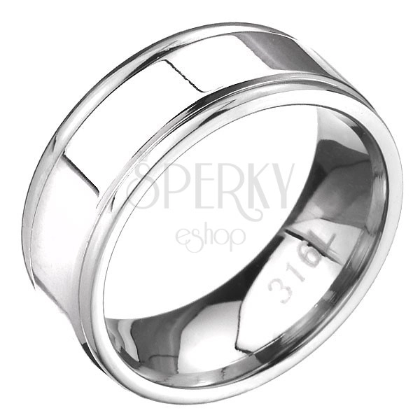 Ocelový prsten - obroučka se dvěma zářezy po okrajích, plochá