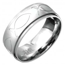 Ocelový prsten - obroučka s jednoduchým vzorem rybičky