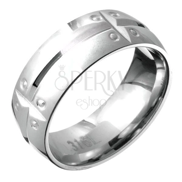 Ocelový prsten - podélný a příčné zářezy, motiv nýtů
