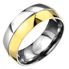 Prsten z titanu - zlato-stříbrný zaoblený prsten s dělící rýhou