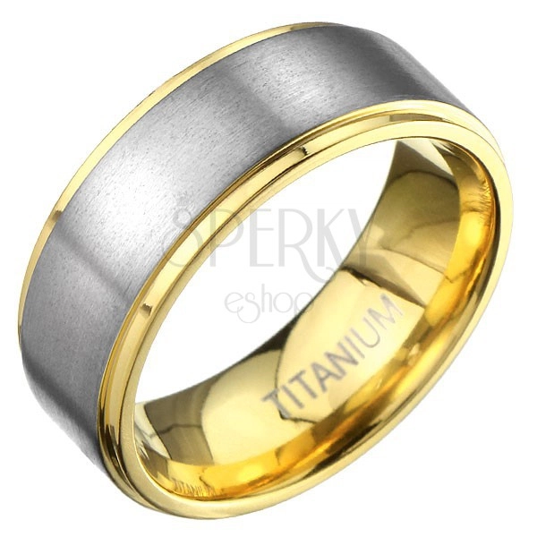 Titanový prsten ve zlaté barvě s matným stříbrným pásem