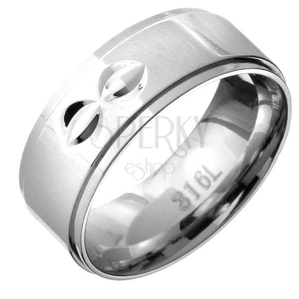 Prsten z oceli - vystouplý střed s dvojitými poloměsičitými zářezy