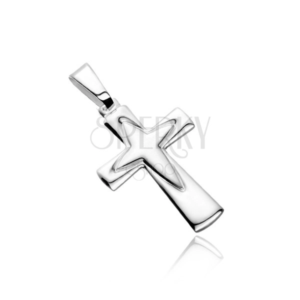 Stříbrný přívěsek 925 - kříž s obrysem špičatého kříže uprostřed