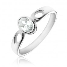 Stříbrný prsten 925 - oválný čirý zirkon, ramena se slzičkami