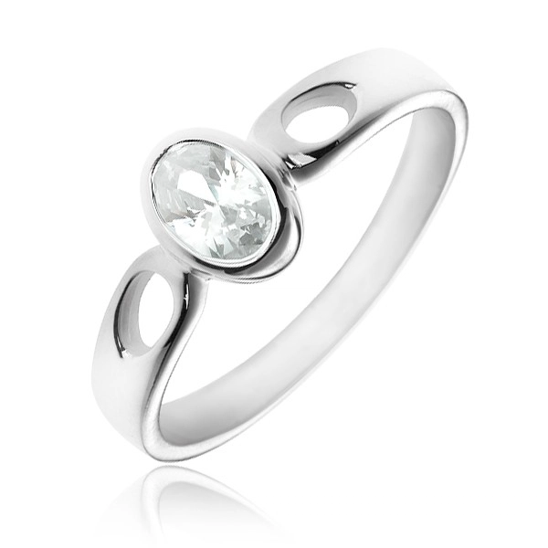 Stříbrný prsten 925 - oválný čirý zirkon, ramena se slzičkami - Velikost: 64