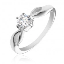Stříbrný prsten 925 - kulatý čirý zirkon, ramena se slzičkami
